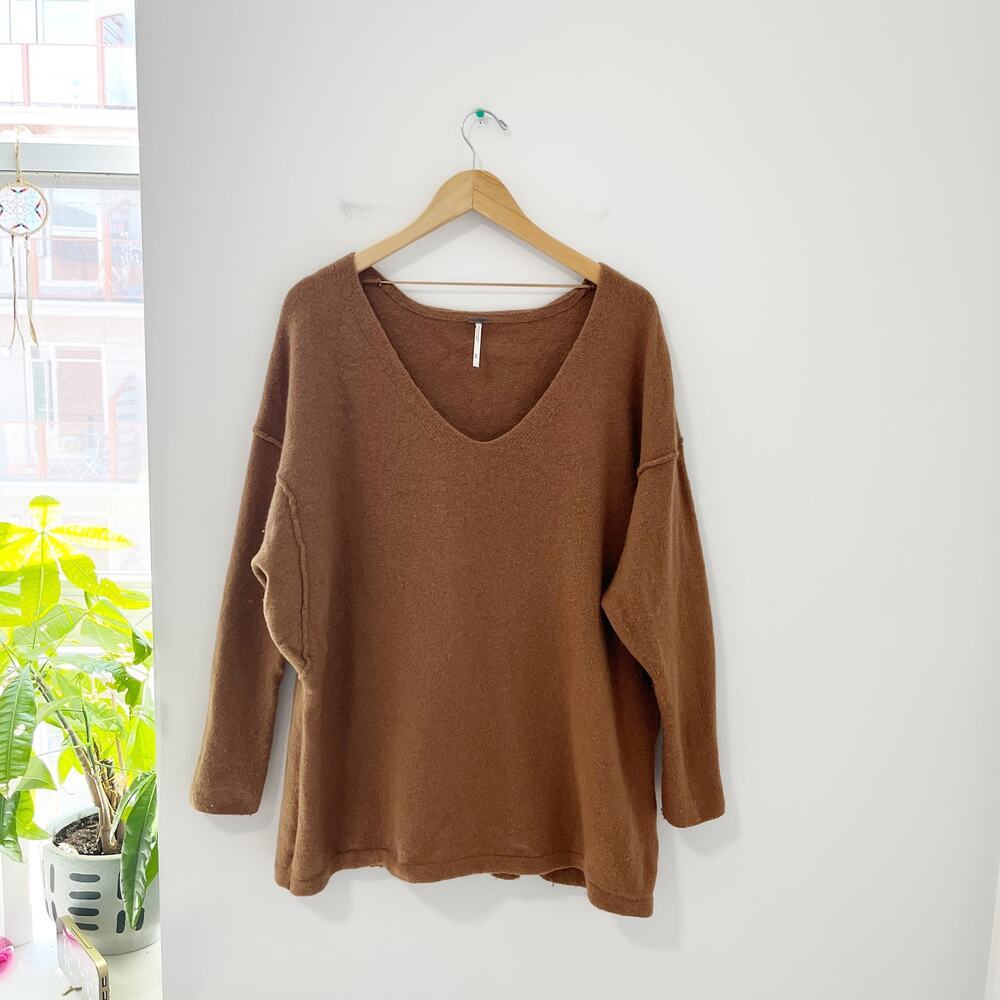 Free People Brown V Neck Sweater Size Medium